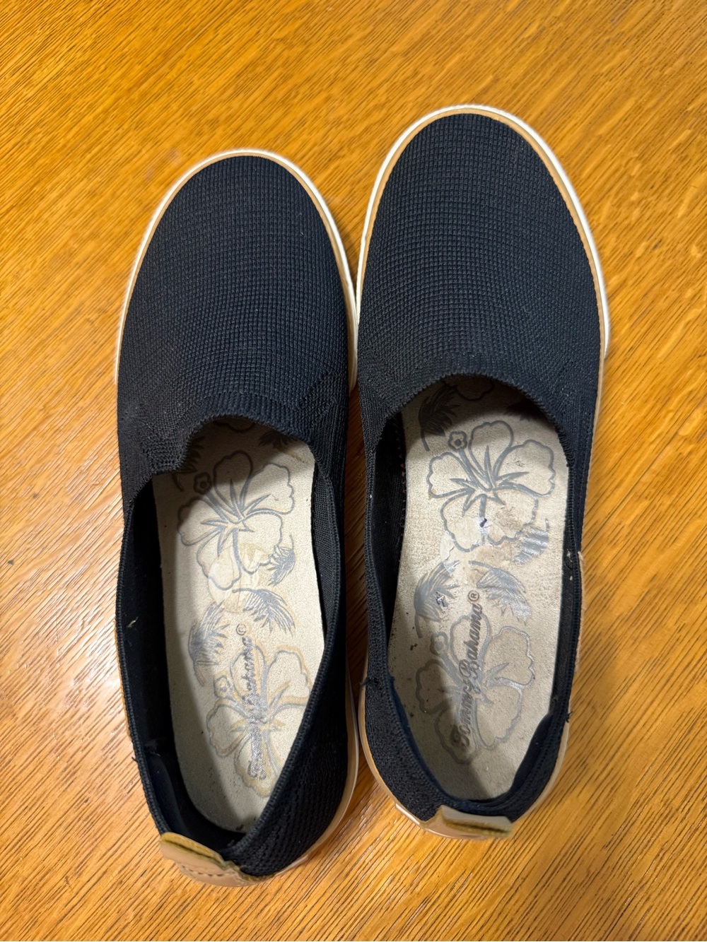 Tommy Bahama Black Knit Slip-On Flats with Floral Insole